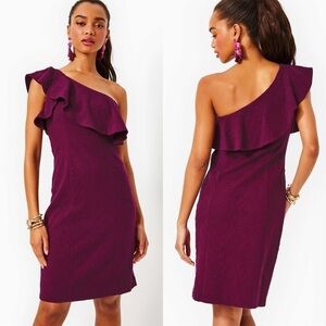 Lilly Pulitzer NWT Bordeaux Ruffle Jacquard One-Shoulder Minidress Size 10